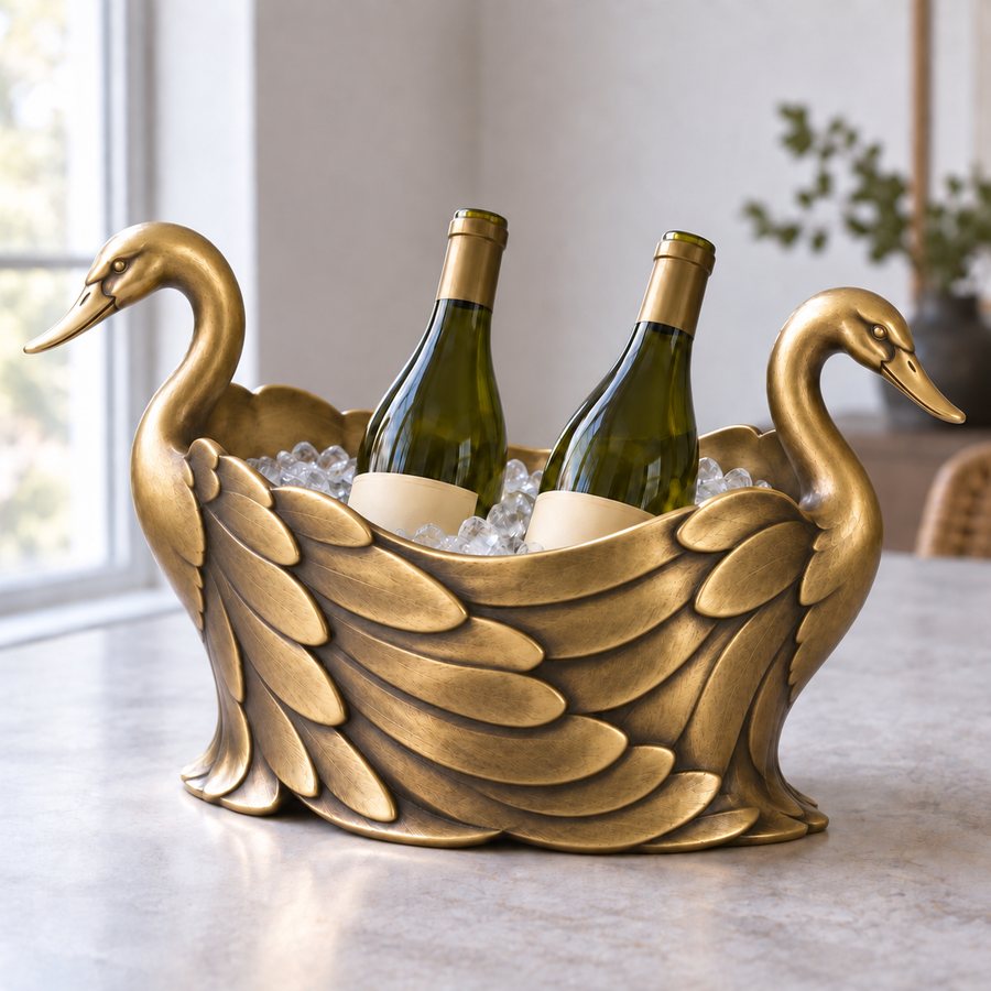 Swan Wings Ice Bucket — Brass · Antique brass