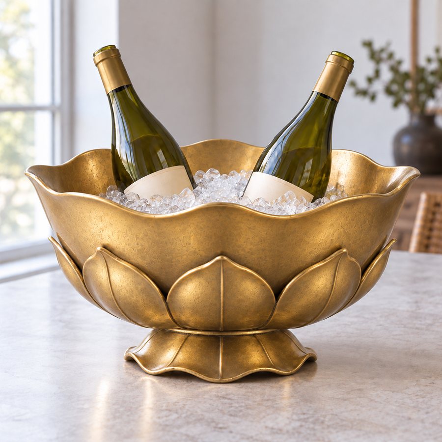Lotus Pond Ice Bucket — Brass · Natural warm satin brass