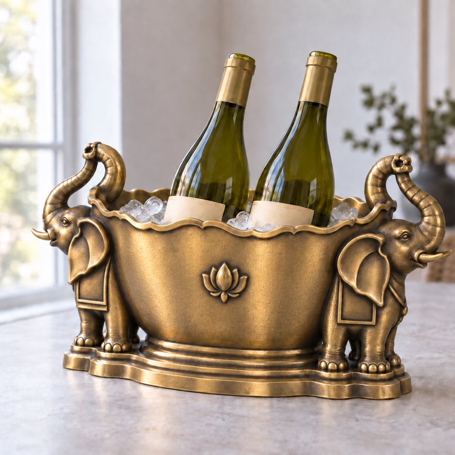 Elephant Court Ice Bucket — Brass · Antique brass