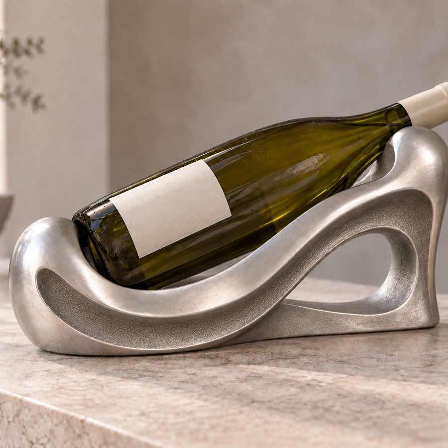 Current Cradle Wine Bottle Holder — Aluminium · Natural silver
