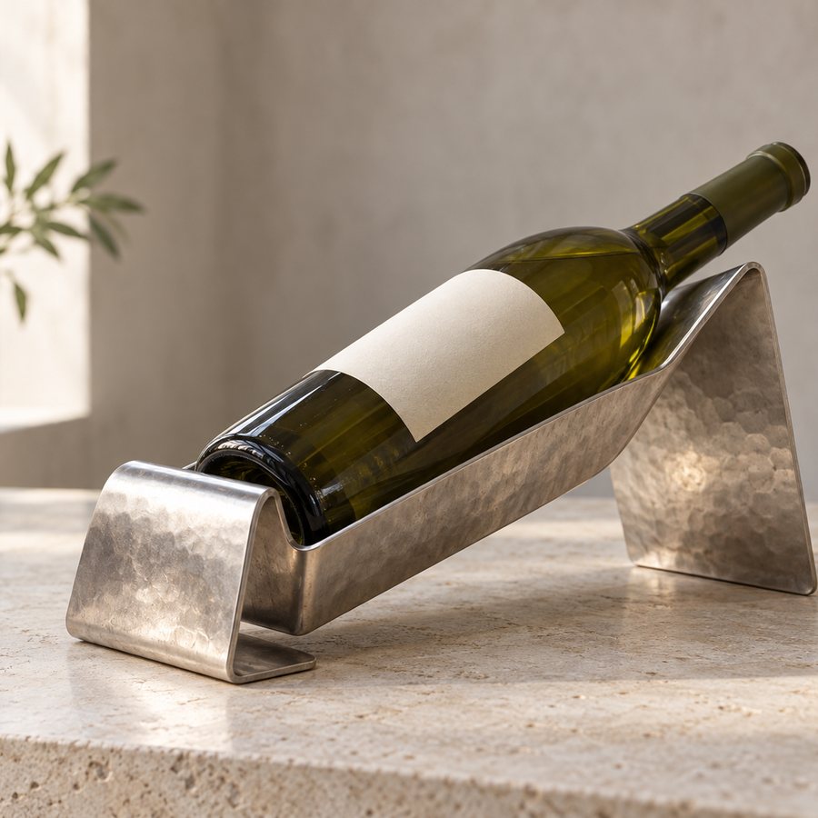 Folded Saddle Wine Bottle Holder — Stainless Steel 304 · Soft satin silver