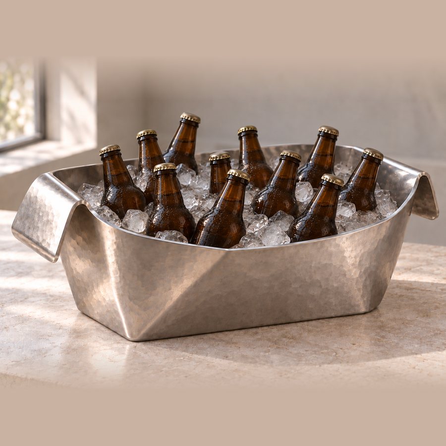 Fold Twelve Beer Bucket — Stainless Steel 304 · Soft satin steel with light irregular hammering