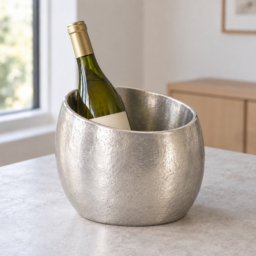 Pebble Wine Bottle Holder — Aluminium · Soft satin silver