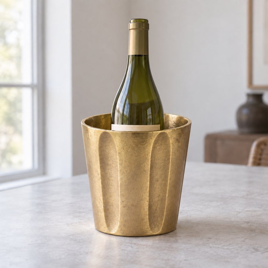 Reed Bottle Chiller — Brass · Mellow antique brass