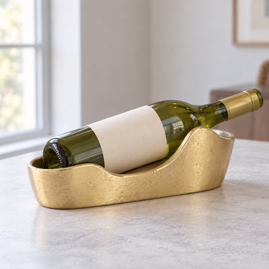 Saddle Wine Bottle Holder — Brass · Pale satin brass