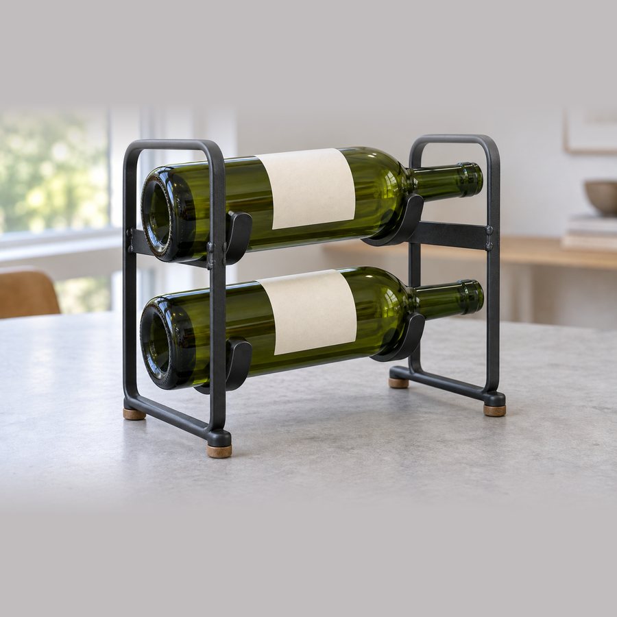Twin Wine Bottle Holder — Iron · Protected matte black