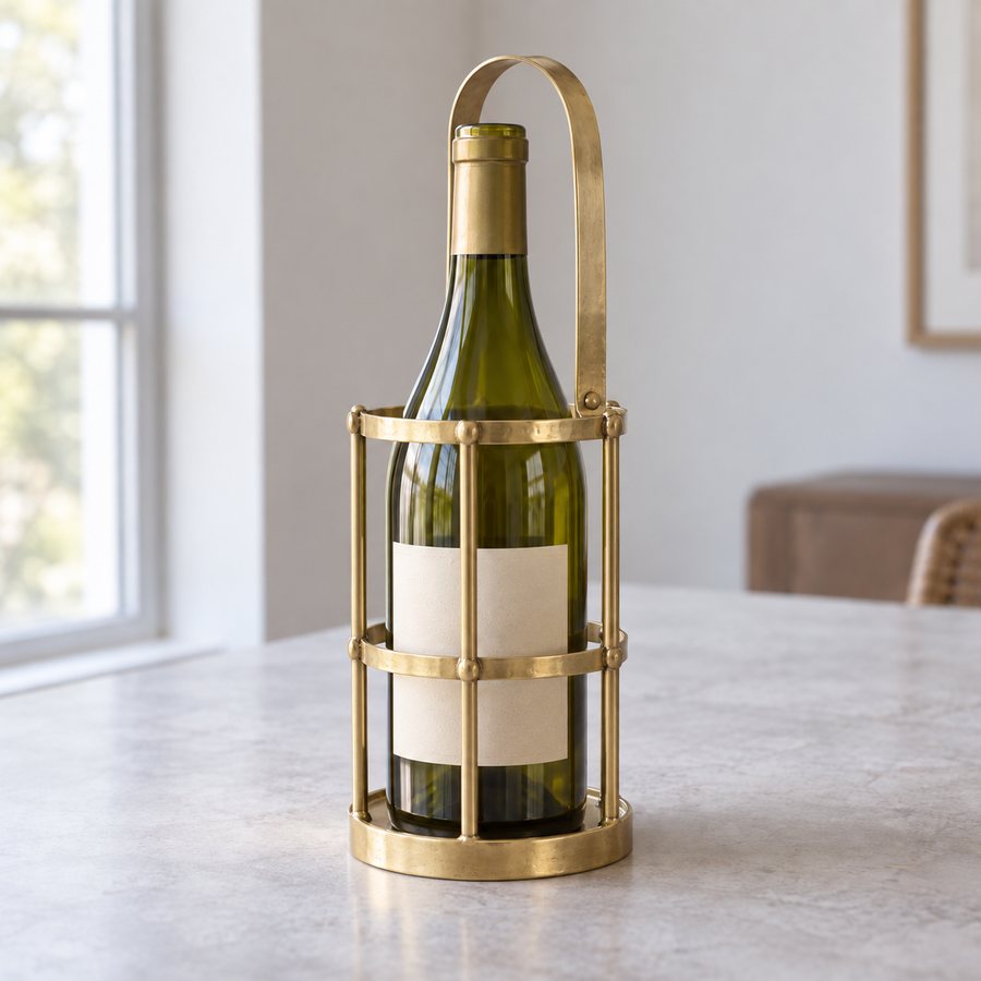 Canopy Wine Bottle Carrier — Brass · Soft natural brass