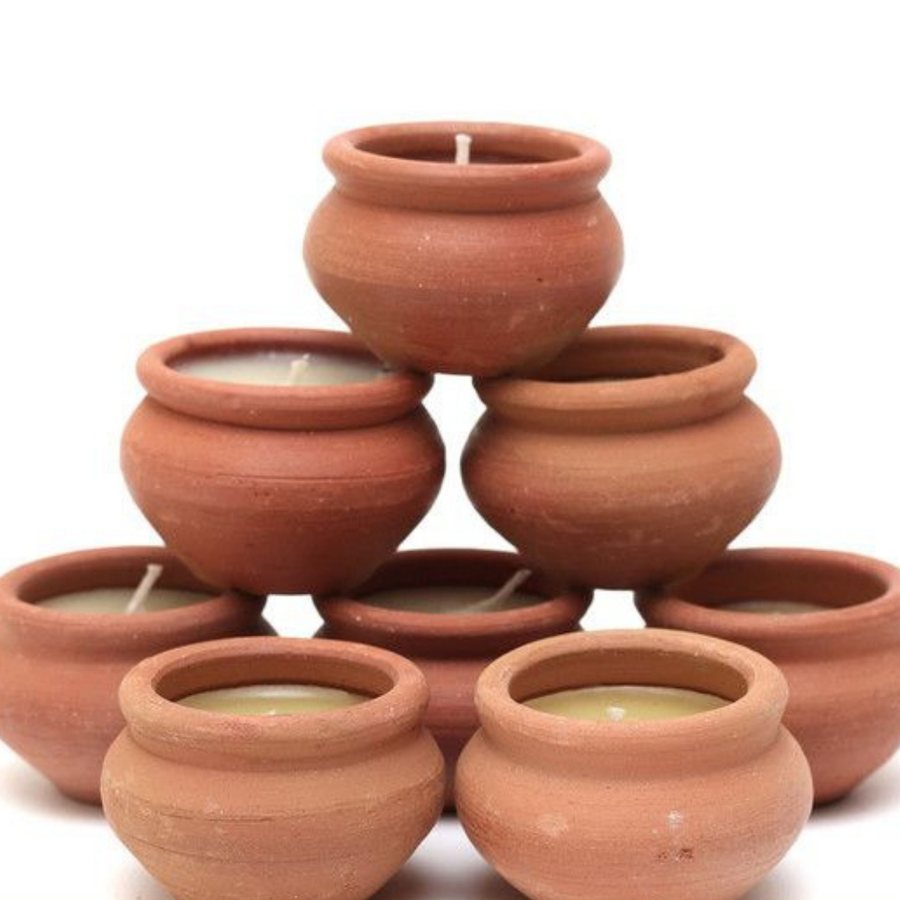 Terracotta Handi Candle Pot — stack of unglazed wheel-thrown terracotta candle pots