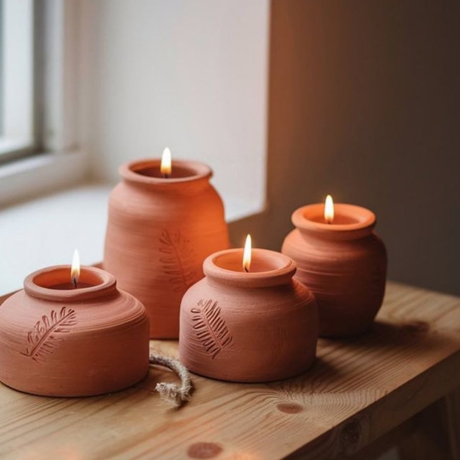 Etched Terracotta Matka Pot — Terracotta · hand-etched leaf motif · natural