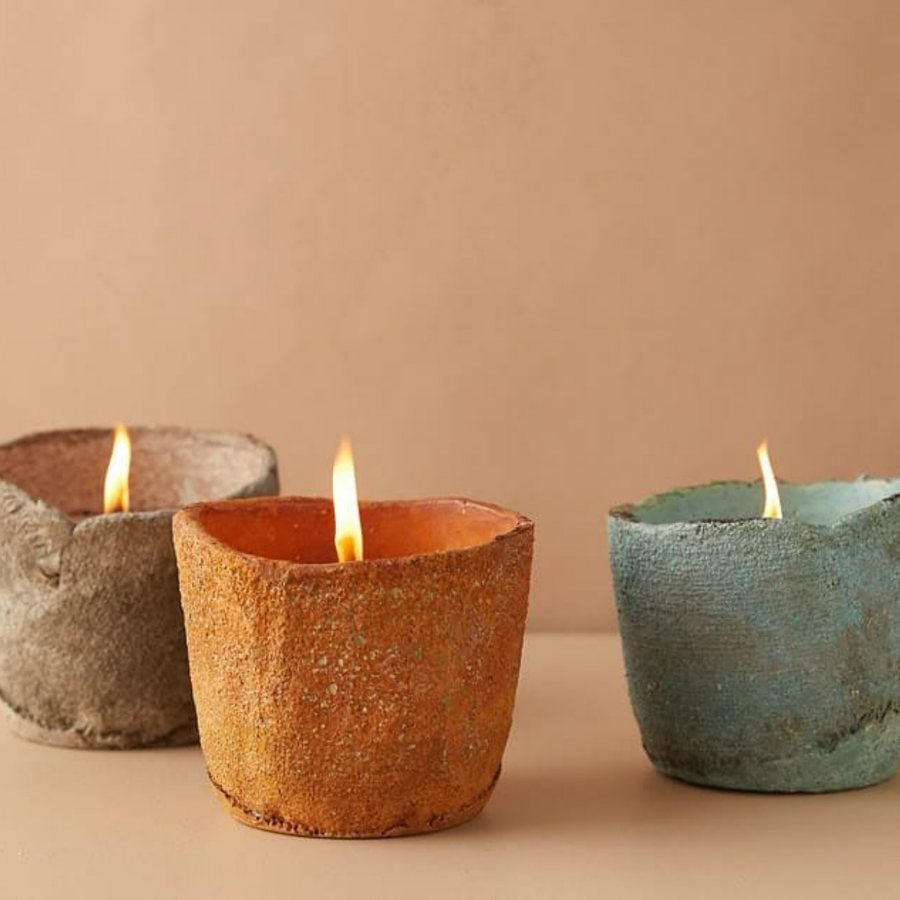 Rustic Distressed Candle Cup — Cast stone · distressed antique surface