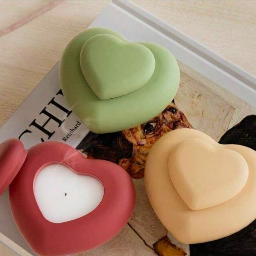 Heart Lidded Candle Jar — Ceramic · matte pastel glaze · with lid