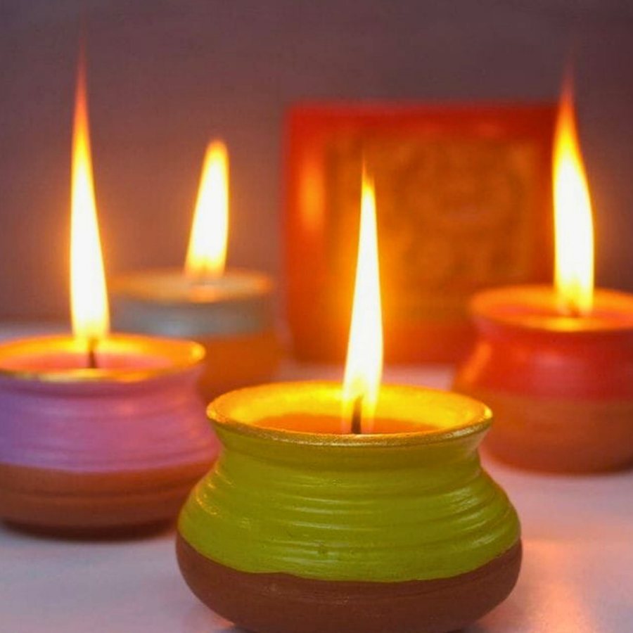 Painted Handi Candle Pot — Terracotta · hand-painted colour range