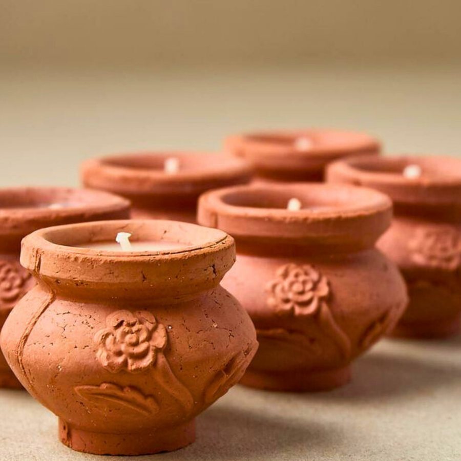 Embossed Rose Handi Pot — Terracotta · embossed rose relief · unglazed