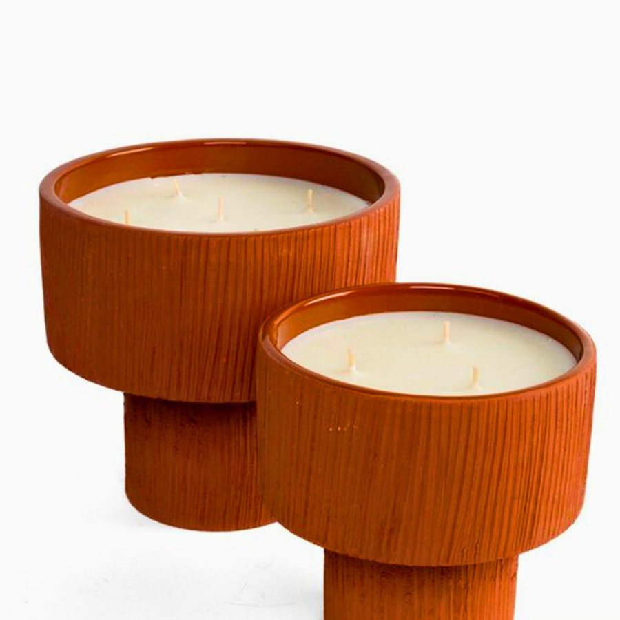 Ribbed Pedestal Candle Bowl — Ceramic · ribbed body · pedestal foot