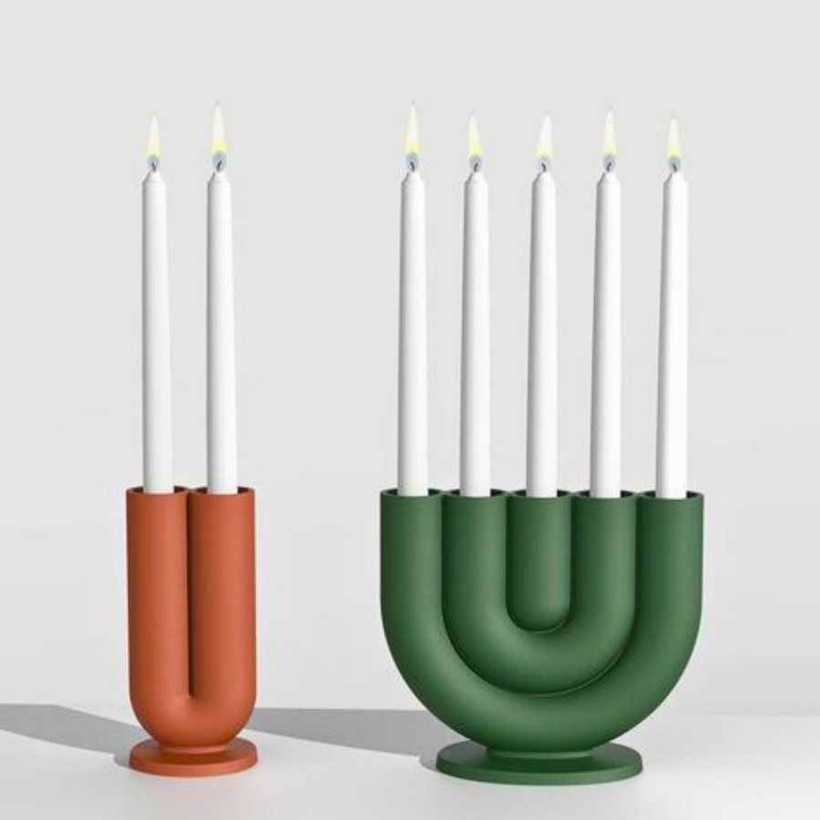 Arch Taper Candelabra — Cast stone · U-arch form · matte colour