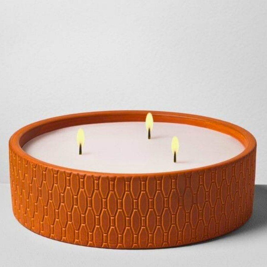 Textured Wide Three-Wick Bowl — Ceramic · embossed texture · wide 3-wick
