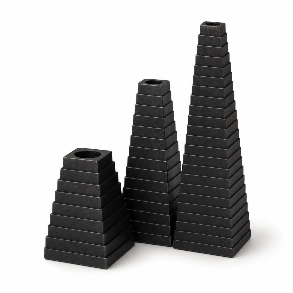 Strata Trio — Aluminium · oxidised black on aluminium · A 7 x 7 x 10