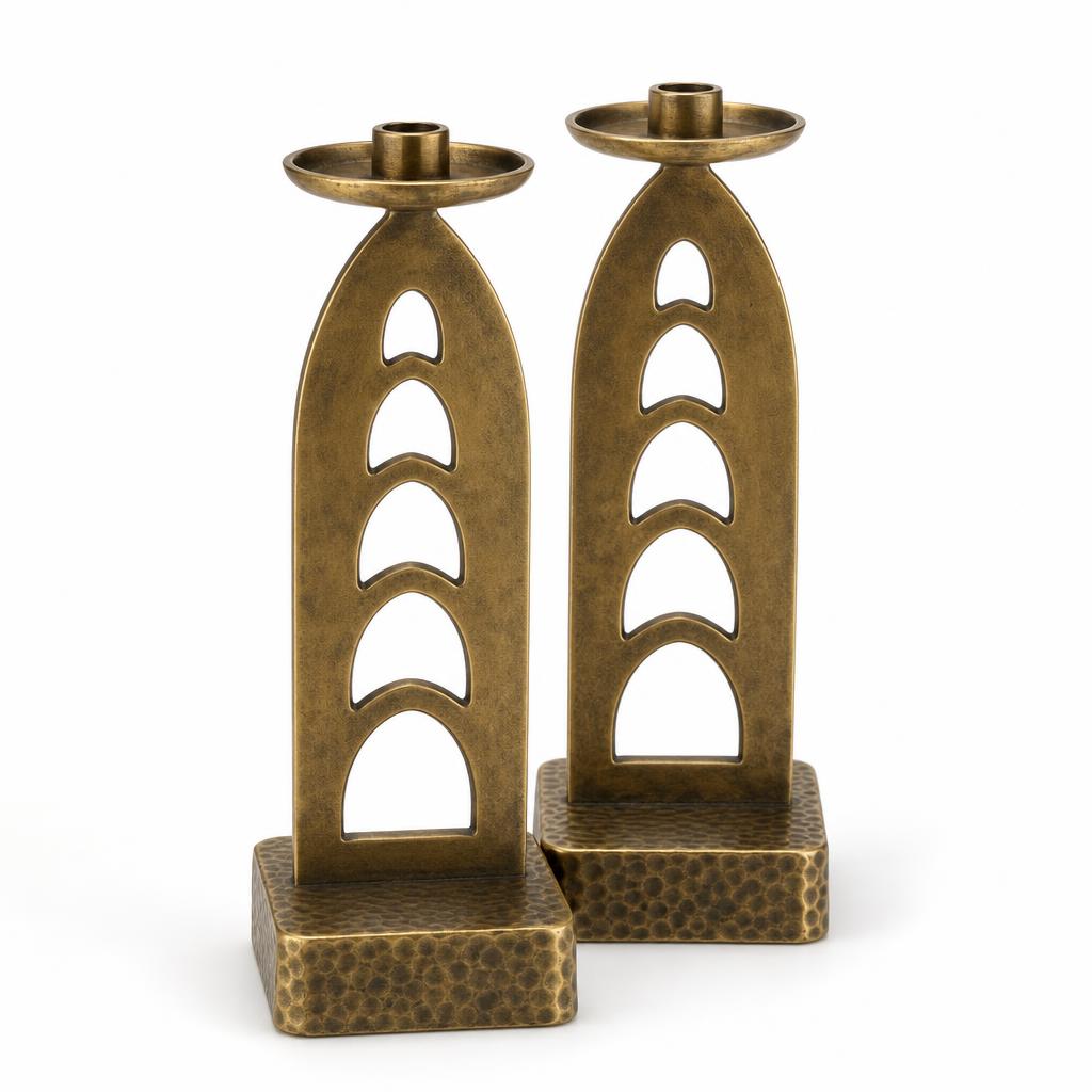Arch Pair — Solid Brass · antique brass · each 6.5 x 6.5 x 13 (H) including drip cup