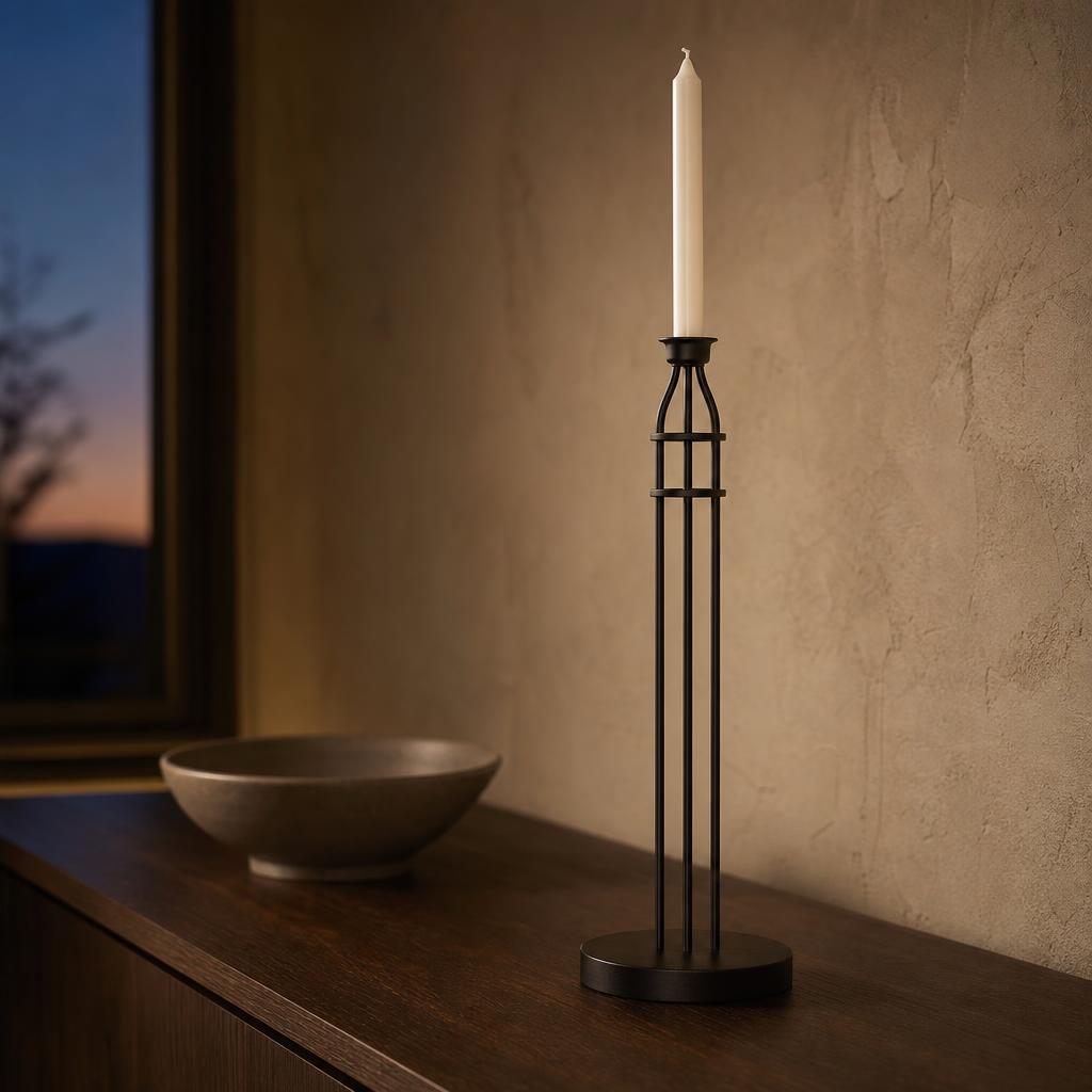Reed 45 - bent-rod iron taper candlestick — lifestyle view