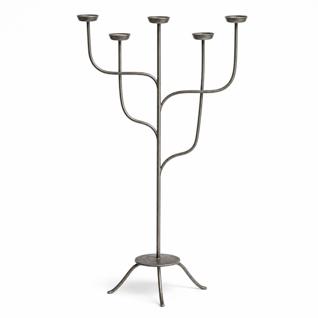 Reed 55 Candelabra — Iron · aged pewter on iron · 26 (arm span) x 24 (foot span) x 55 (H)