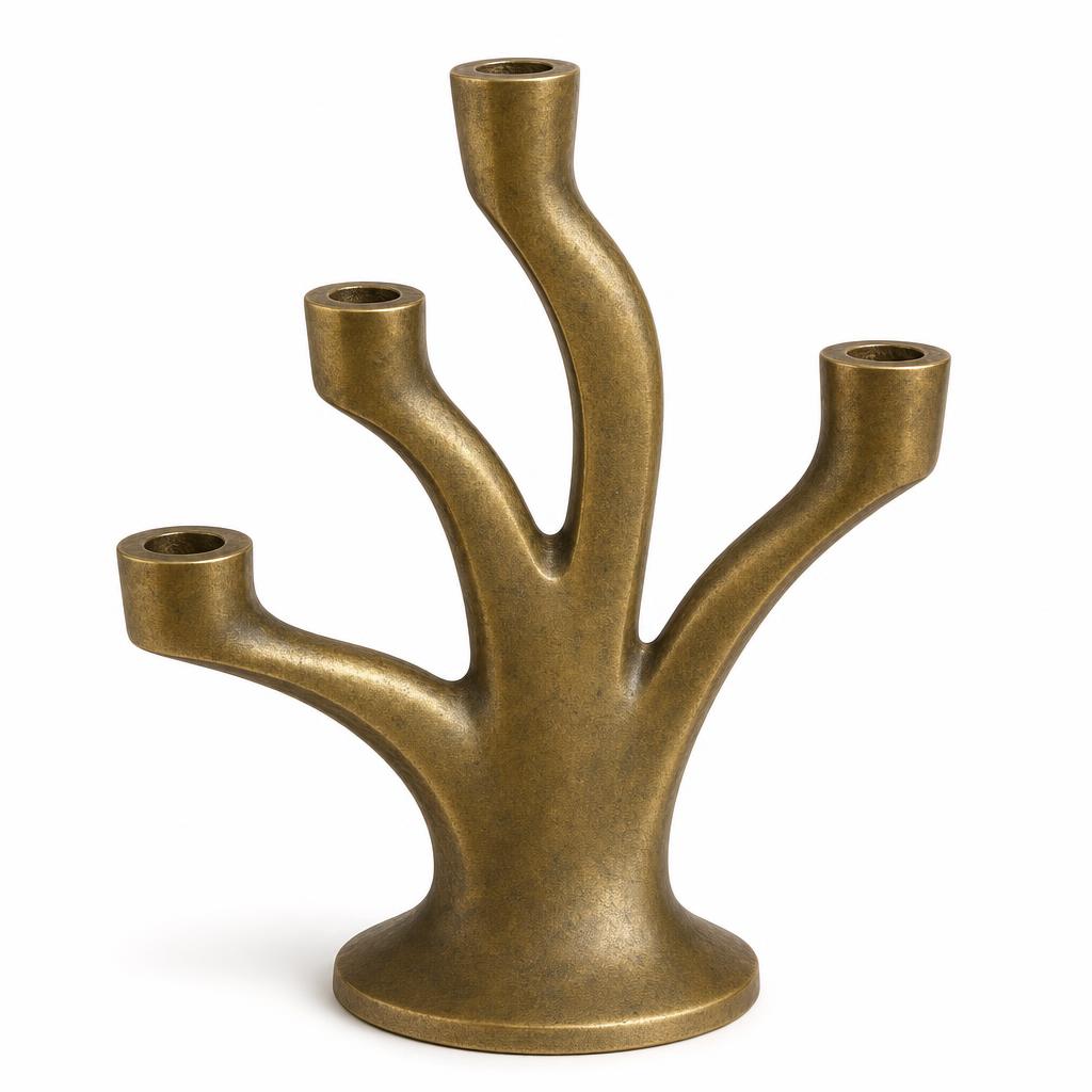 Bough 40 — one-piece cast solid brass five-arm candelabra from the August 2026 New Arrivals