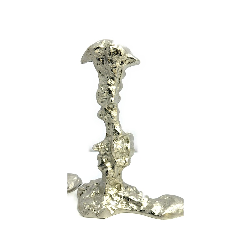 Molten Taper 24 - cast aluminium dripped-metal taper candlestick — profile view
