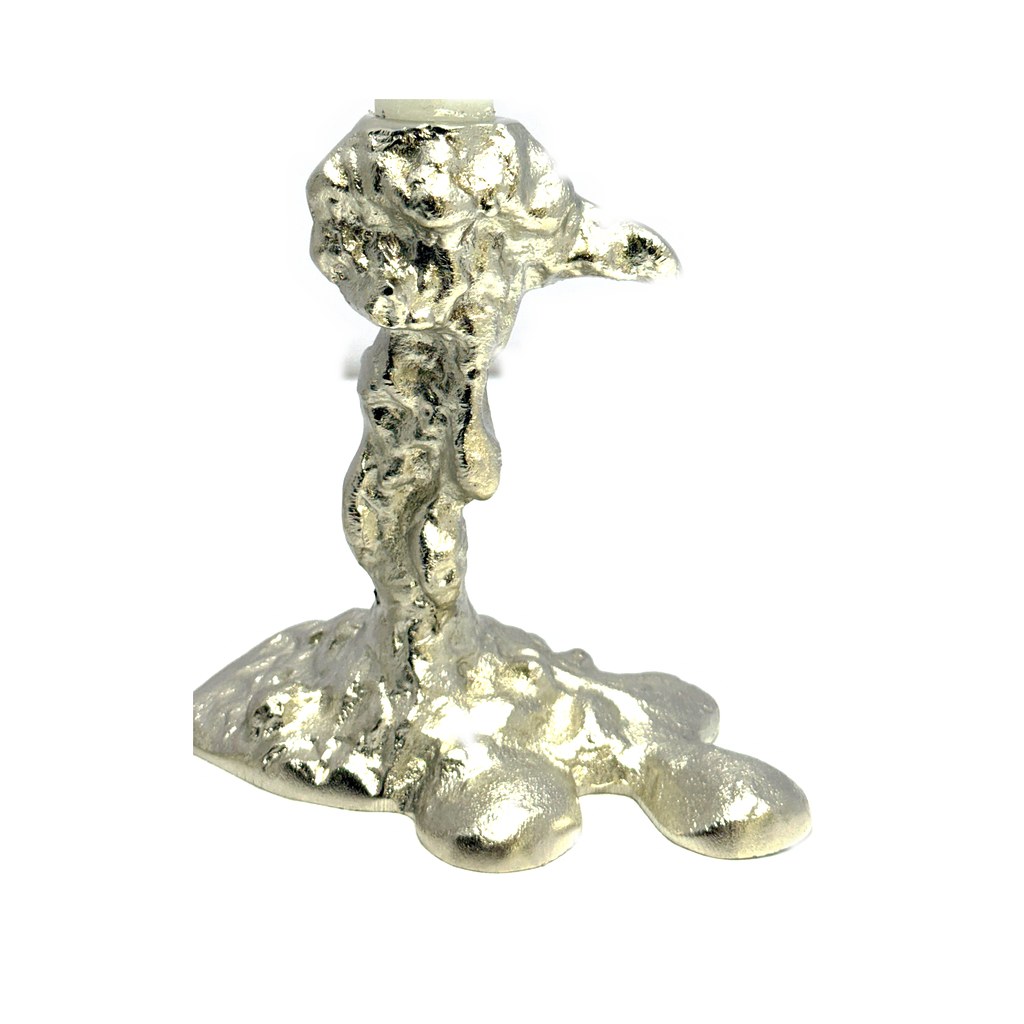 Molten Taper 13 - cast aluminium dripped-metal taper candlestick — with taper view
