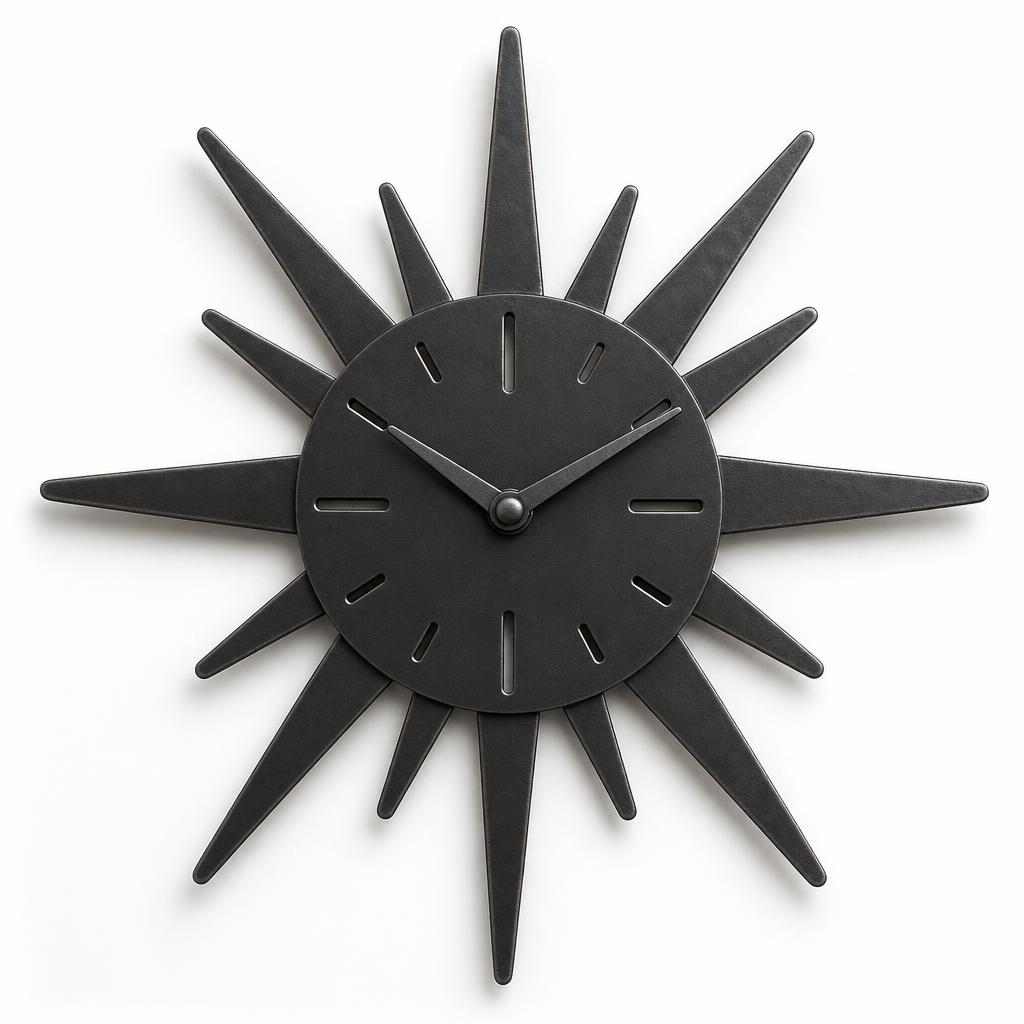 Pierced Iron Sunburst Clock 60 — Iron · Oxidised black on iron with mandatory corrosion protection · 60 diameter x 0.2 plate