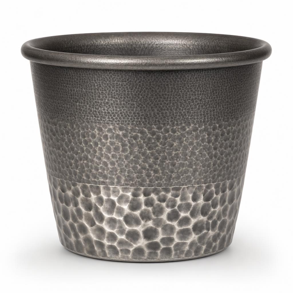 Dune Graded Band Cachepot 25cm — Aluminium · Aged pewter · 25 top dia x 23 base dia x 22 H