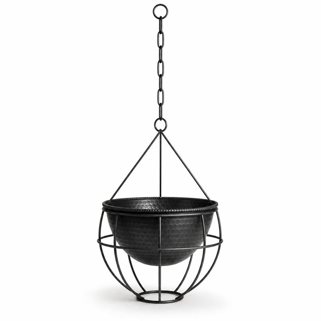 Dune Caged Hanging Planter 24cm — Iron · Oxidised black · 24 dia x 30 H cage and pot