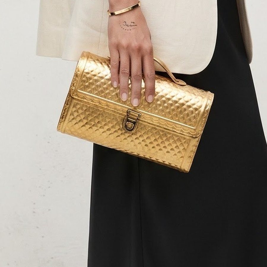 The Lattice Handbag — Hand-worked metal · polished gold-tone