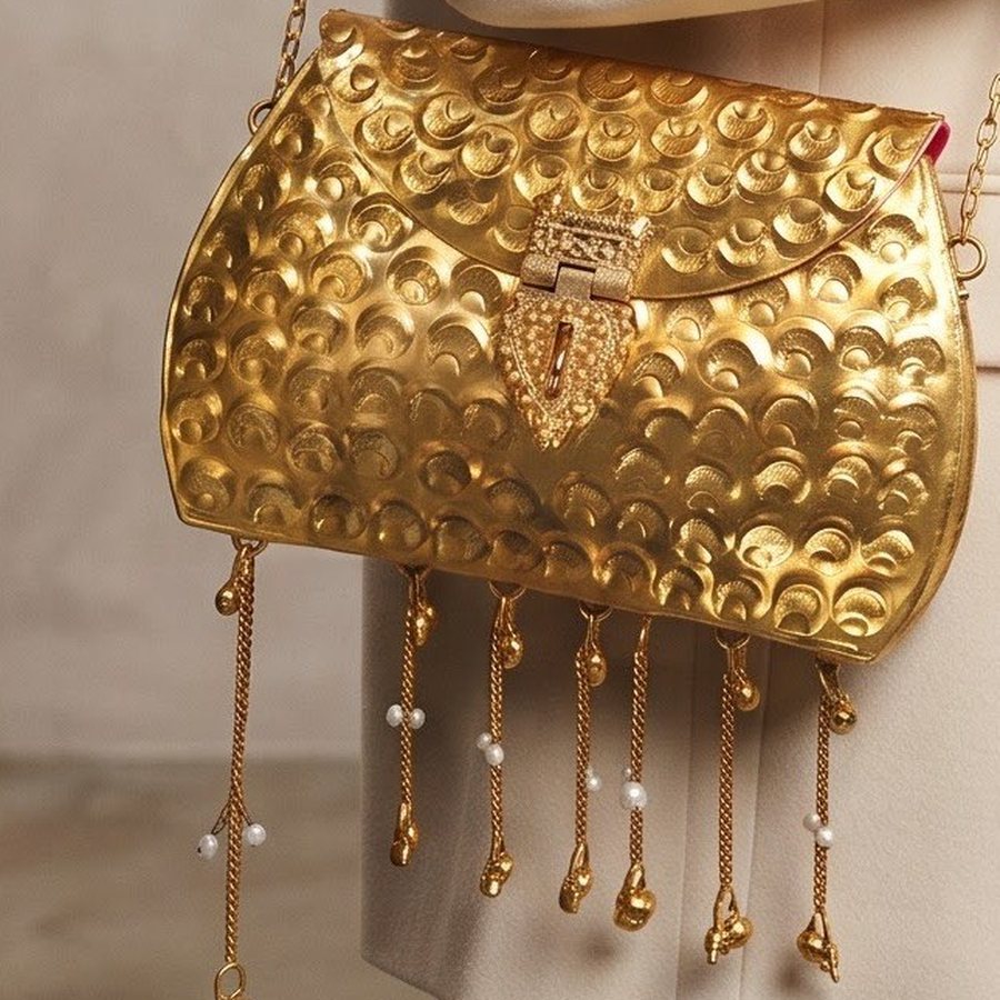 The Pearl Rain Handbag — Hand-worked metal · polished gold-tone