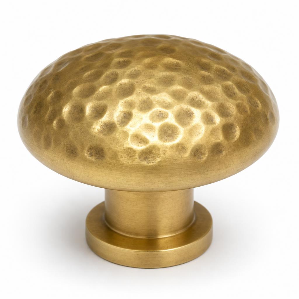 Hammered Solid Brass Cabinet Knob 35mm — Solid Brass · unlacquered living brass · 3.5 dia x 2.7 projection