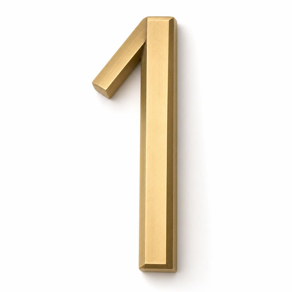Solid Brass House Numeral 10cm - narrow digits 1 and 7 — Solid Brass · unlacquered living brass · 10.0 H x 6.0 W max x 0.6 D