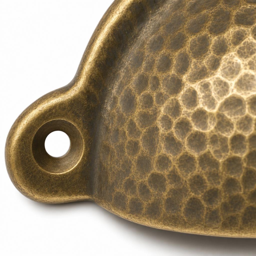 Hammered Solid Brass Cup Pull 76mm — detail view