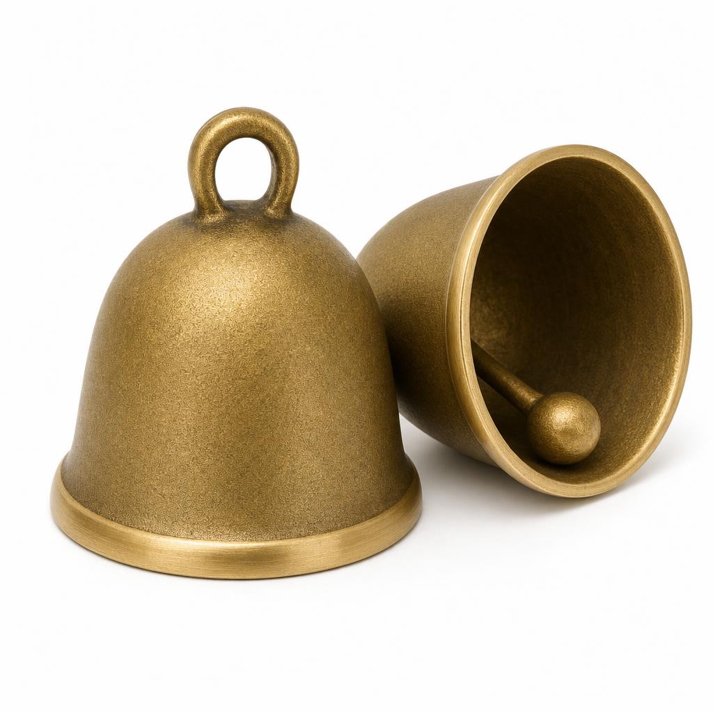 Cast Solid Brass Counter Bell 70 — Solid Brass · antique brass tone on solid brass · 7.0 dia x 7.5 (H over loop)