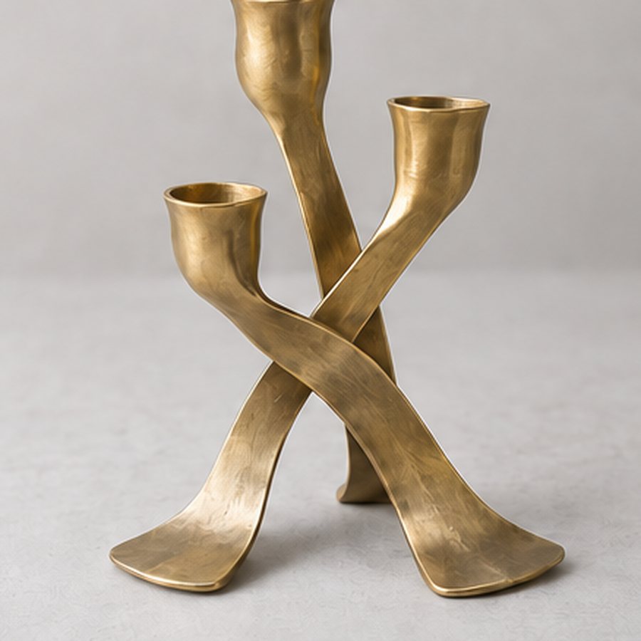 Reed Braid Three Light — Brass · natural honey brass · concept render