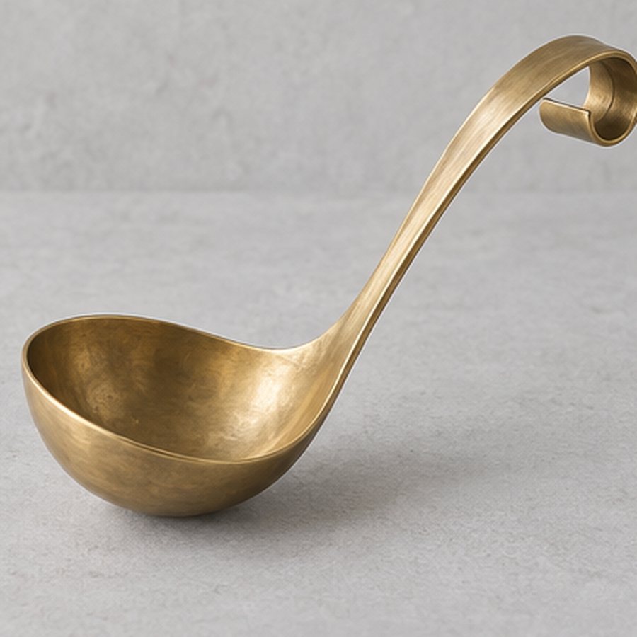 Curled-Reed Serving Ladle — Brass · natural honey brass · concept render
