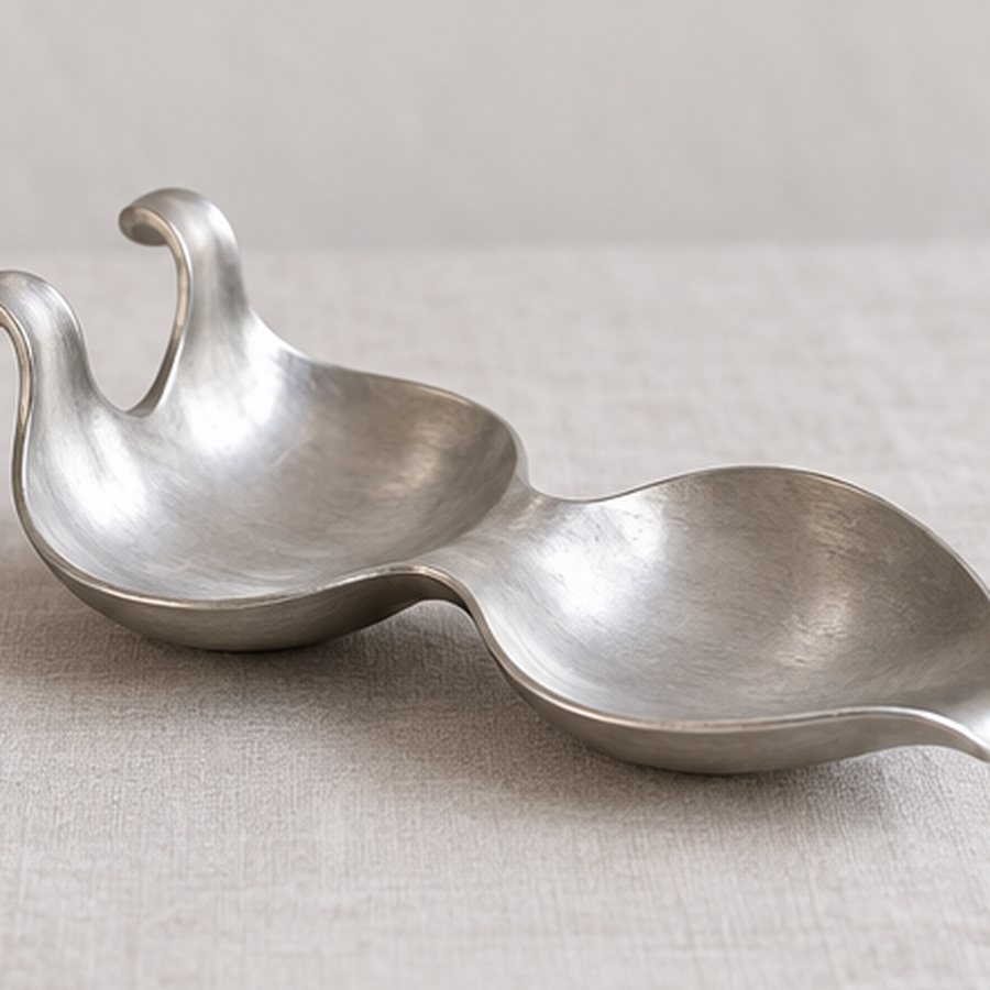 Twin-Lobe Spoon Dock — Aluminium · natural silver aluminium · concept render