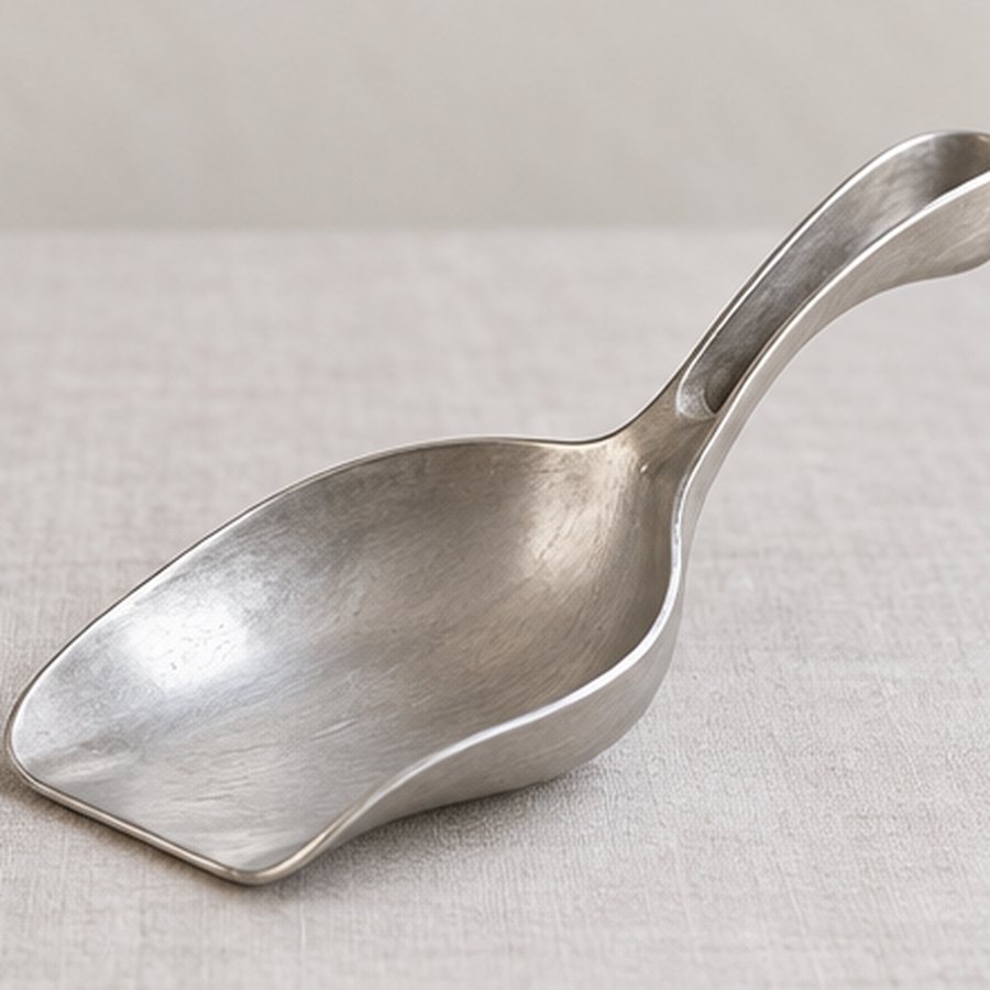 Petal Crumb Scoop — Aluminium · natural silver aluminium · concept render