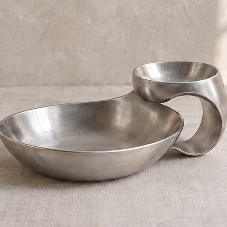 Olive Split-Level Dish — 304 stainless steel · natural satin stainless · concept render