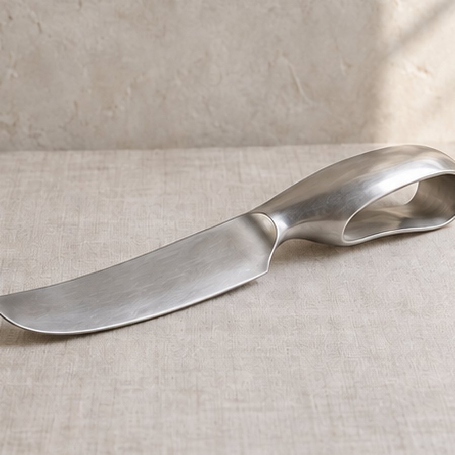 Rolled-Shell Cheese Knife — 420 stainless steel · natural satin stainless · concept render