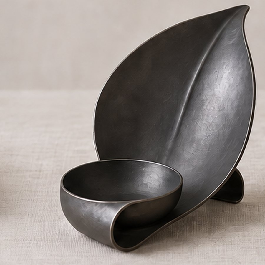 Leaf-Fan Pillar Reflector — Iron · protected dark charcoal or satin black · concept render