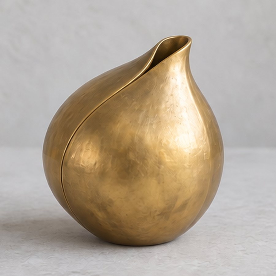 Split-Seed Bud Vessel — Brass with small removable concealed glass water tube · natural honey brass · concept render
