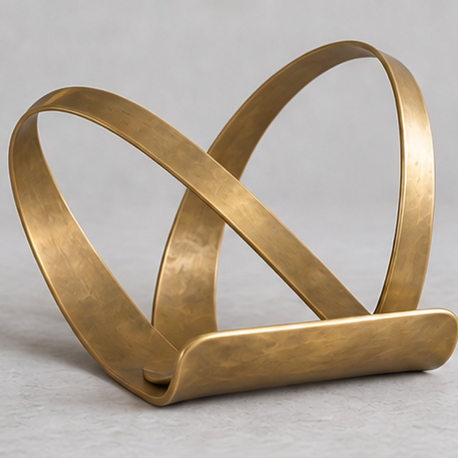 Twining Reed Book Cradle — Brass · natural honey brass · concept render
