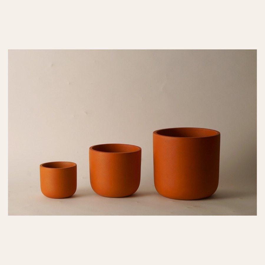 Classic Round Planter — three sizes of natural terracotta round planters