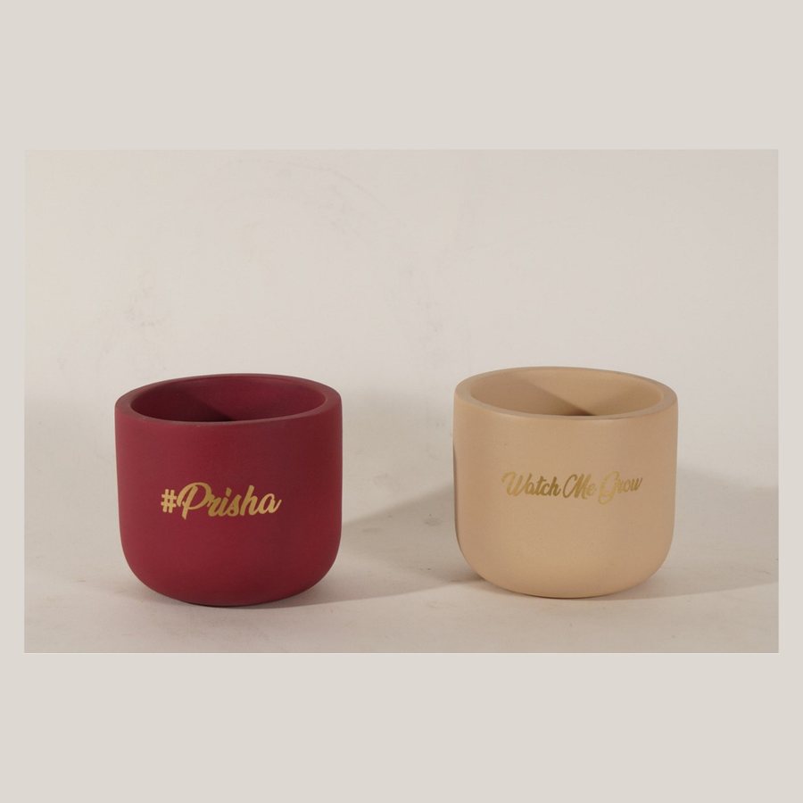 Personalised Name Cachepot — Terracotta · natural, engraved name · name / colour · moq 100 pcs