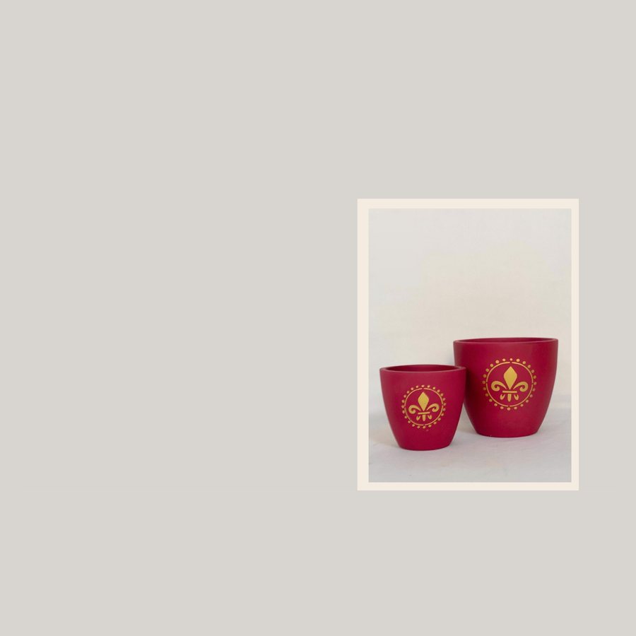 Gold Motif Painted Planter — Terracotta · hand-painted gold · colour / pattern