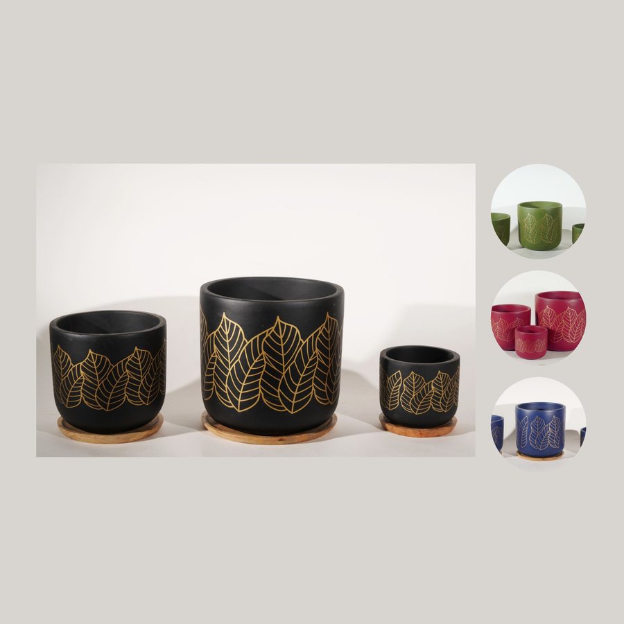 Gold Leaf Planter with Tray — Terracotta · natural, gold leaf motif · colour / pattern