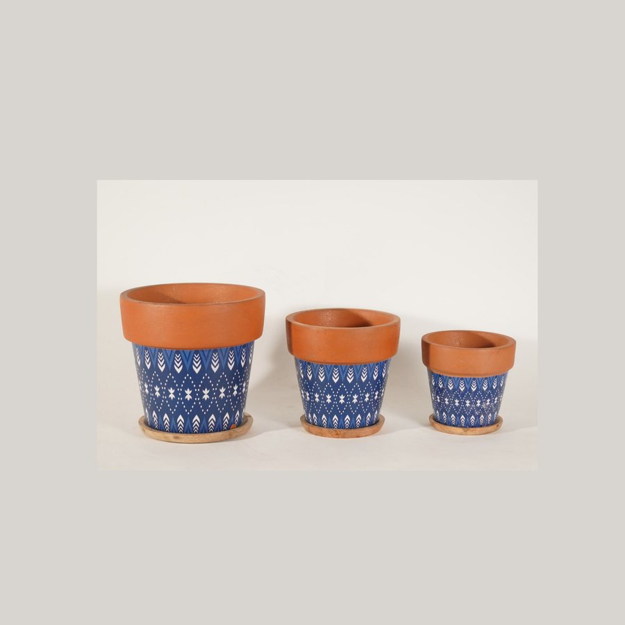 Traditional Motif Planter — Terracotta · natural, hand-painted · colour / pattern · tray optional